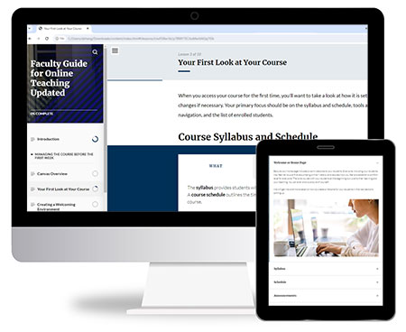 Screenshots from the Faculty Guide for Teaching Online