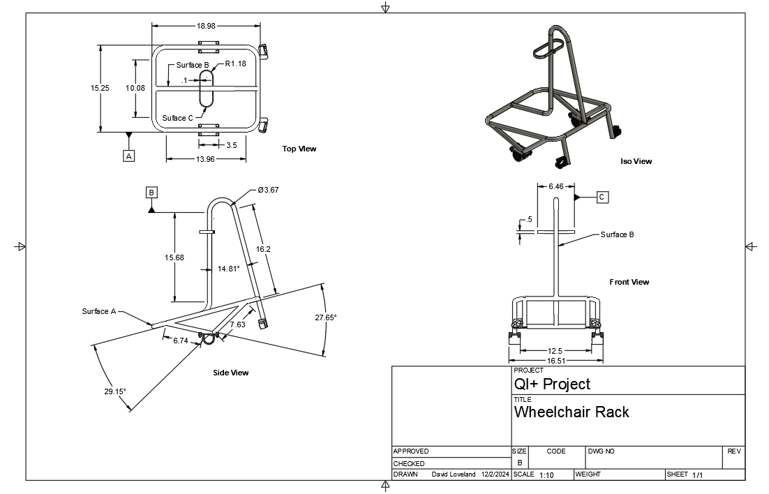 The CAD drawings on a wheelchair attachment to a handcycle.