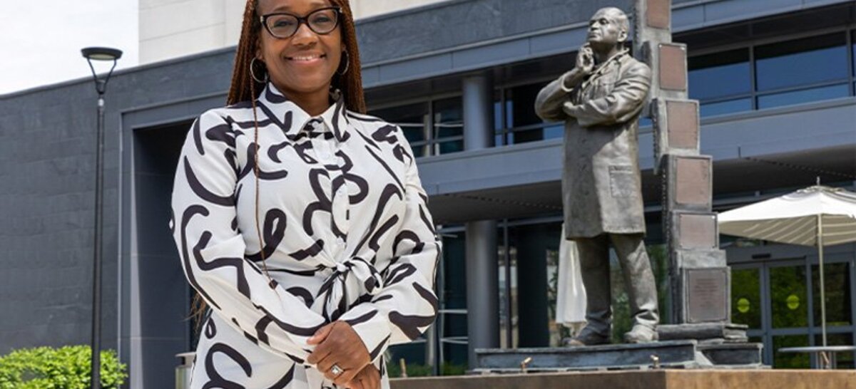 Miasha O'Neal, Doctor of Health Sciences graduate from Macon & Joan Brock Virginia Health Sciences at Old Dominion University, works as a clinical research specialist at ODU's Research and Infrastructure Service Enterprise.