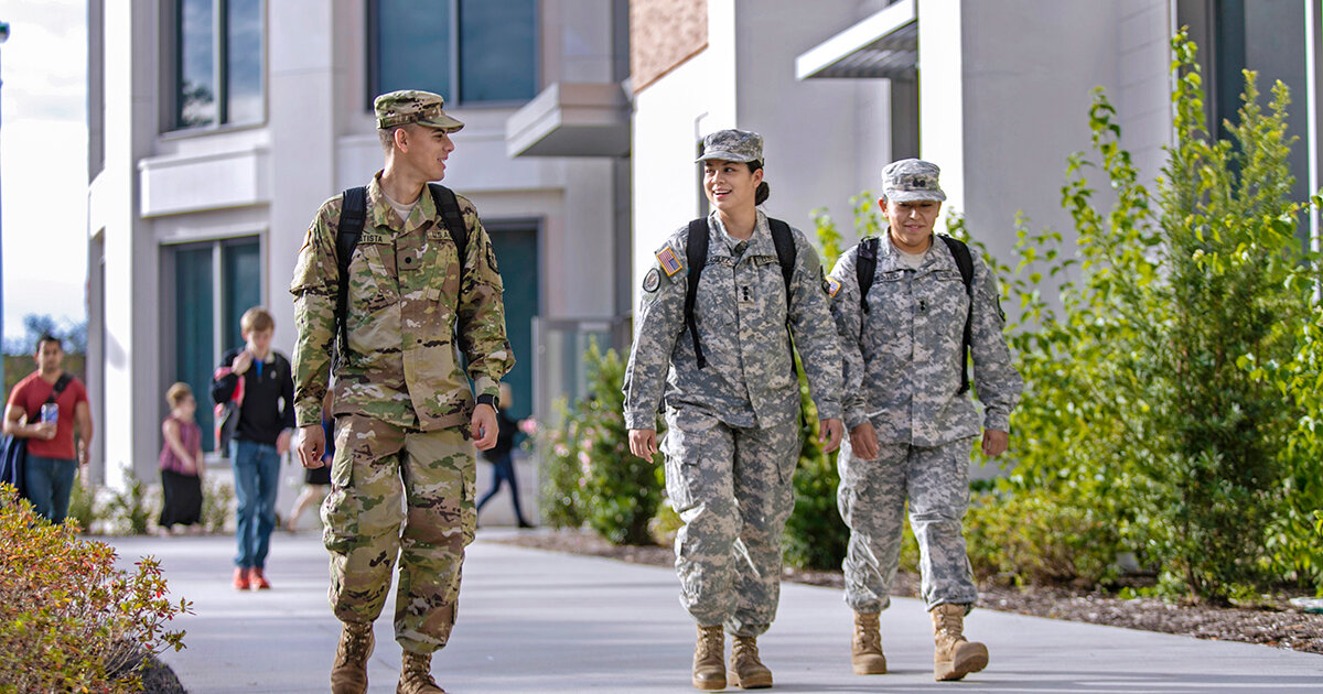 Military students walking on ODU's campus