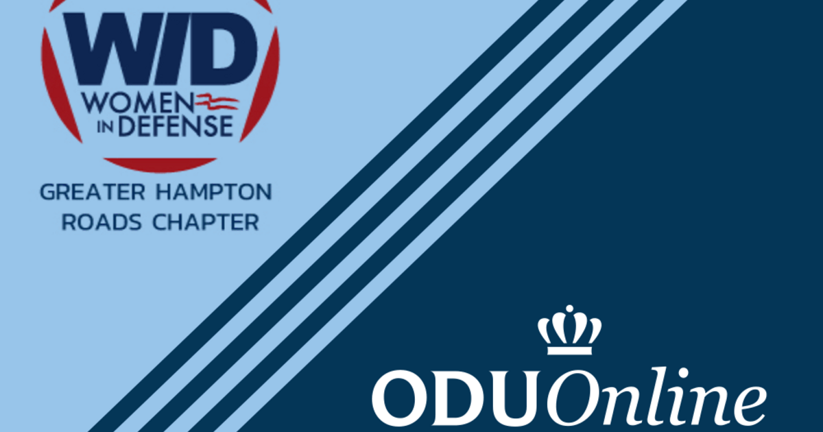 Women in Defense logo and ODUOnline logo on a blue background.