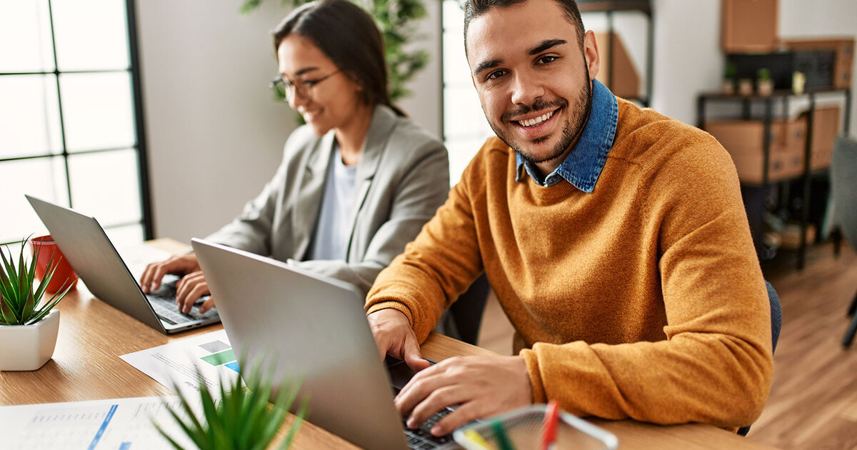 Business person in office working on computer