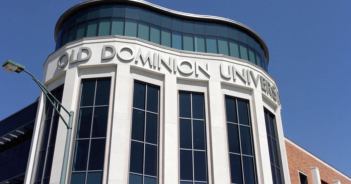 The Old Dominion University name on a prominent building on campus