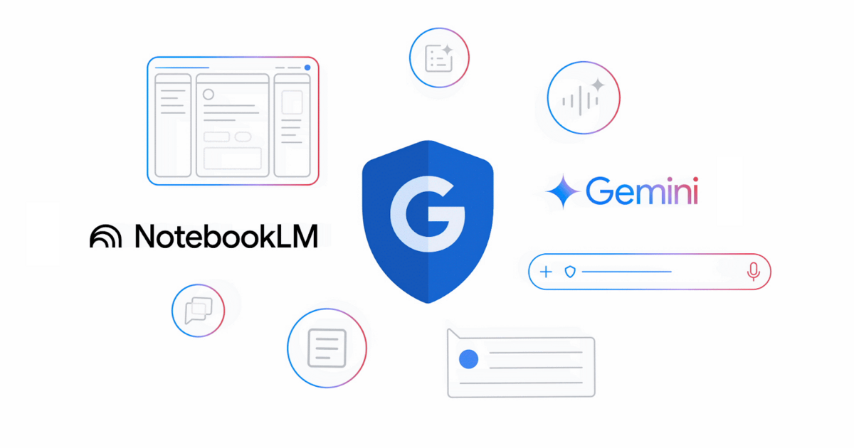 Logos for Google Workspace, NotebookLM, and Gemini