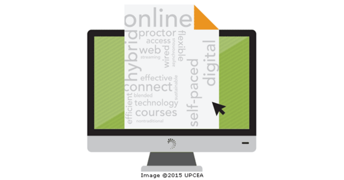 illustration of a computer screen accompanied by academic words