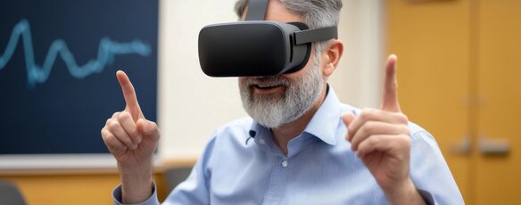 Professor using a VR headset