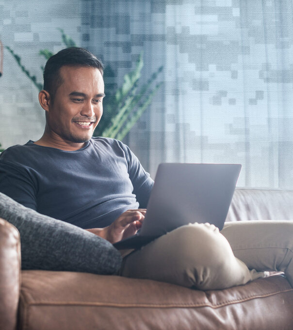person studying with navy background