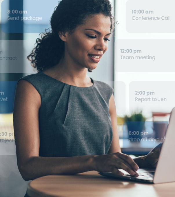 woman schedule in background at computer