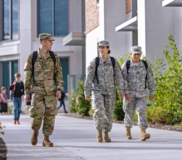 Military students walking on ODU's campus