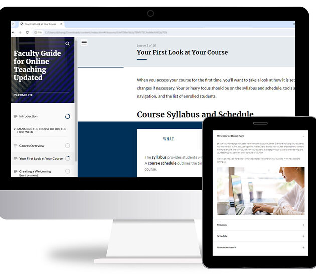 Screenshots of the Faculty Guide online course