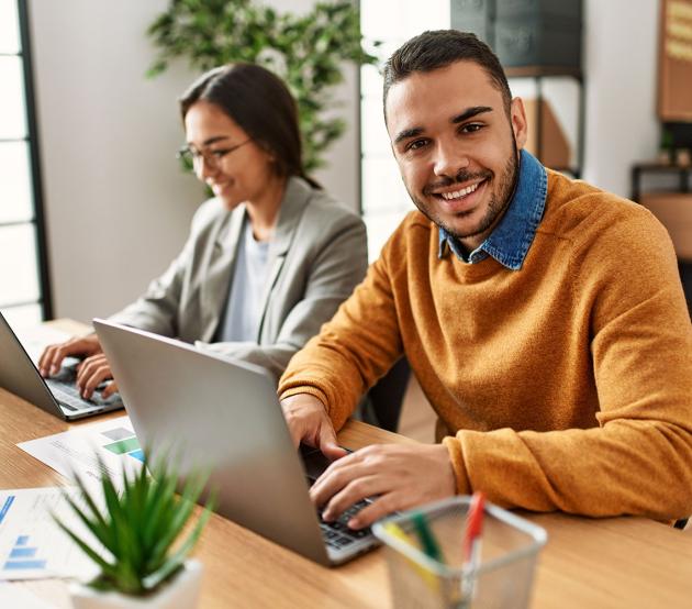 Business person in office working on computer