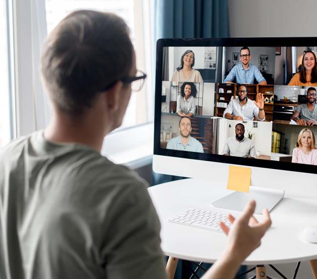 Online webinar at a desktop computer