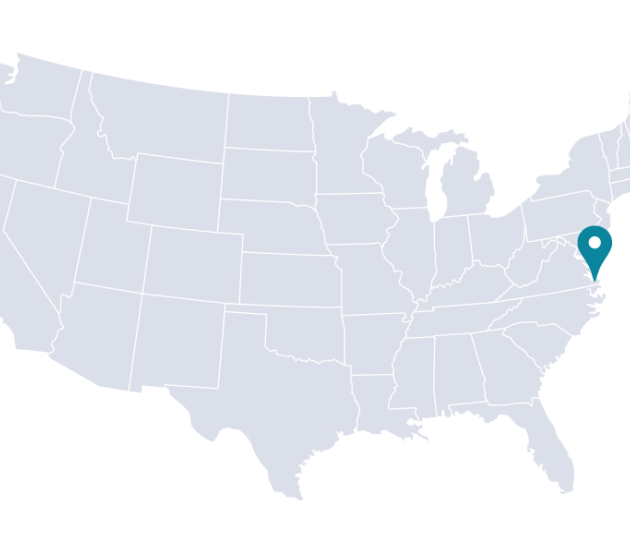 U.S. map with a location pin on Norfolk, Virginia