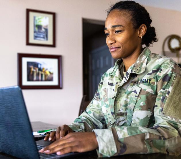  Military service member at computer searching ODUGlobal programs