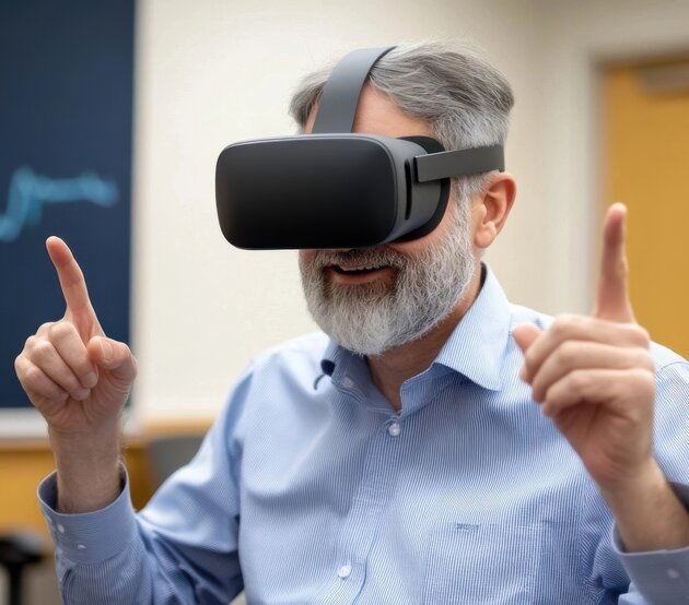 Professor using a VR headset