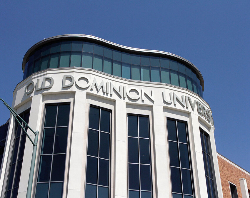 The Old Dominion University name on a prominent building on campus