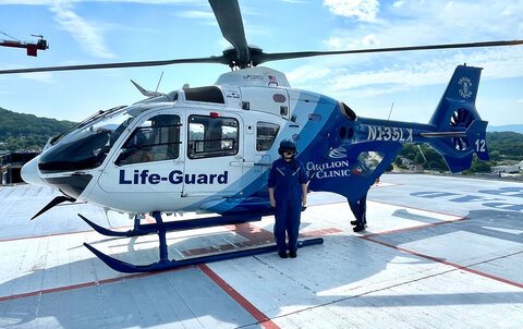 Baylee Slagle stands in front of a Life-Guard air ambulance after shadowing the crew for a day, an experience that inspired her goal of becoming a flight nurse.