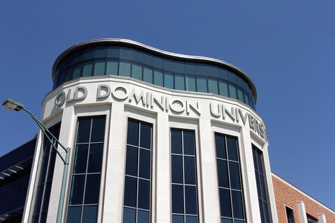 The Old Dominion University name on a prominent building on campus