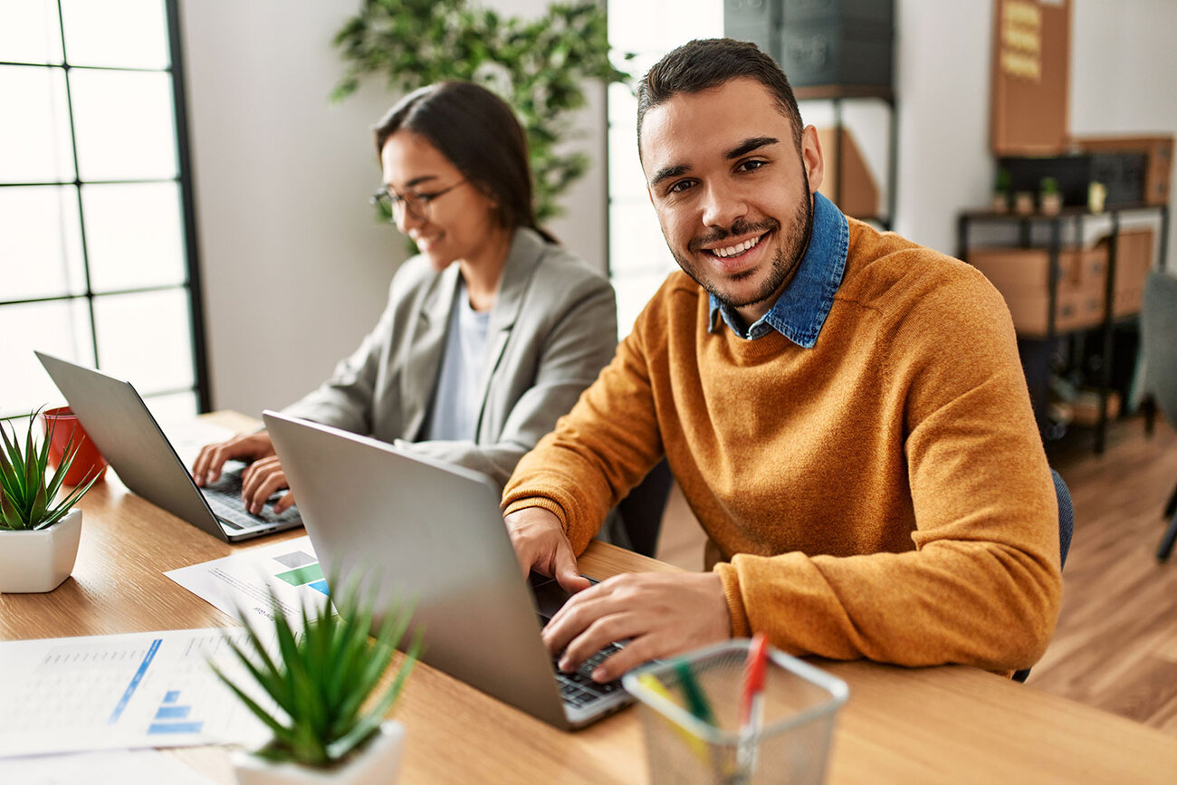 Business person in office working on computer