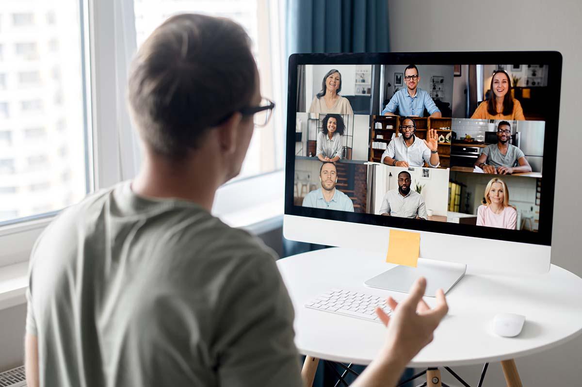 Online webinar at a desktop computer