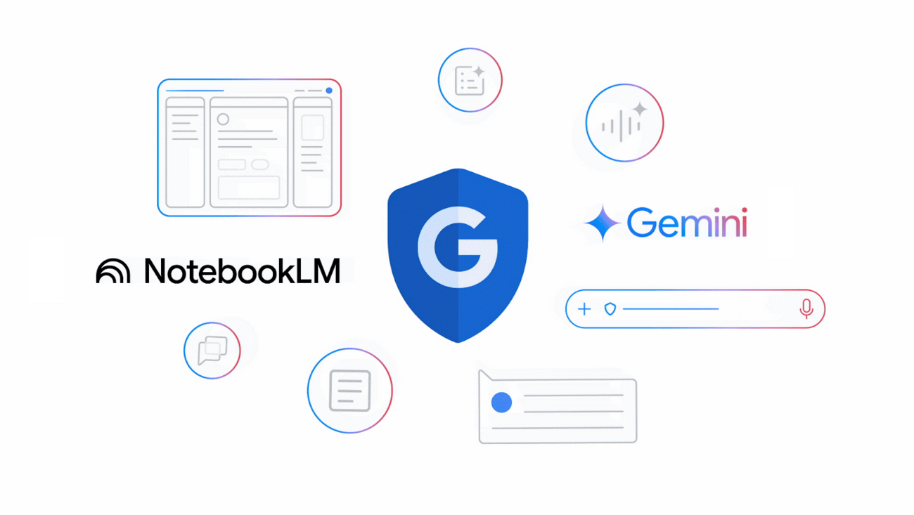 Logos for Google Workspace, NotebookLM, and Gemini