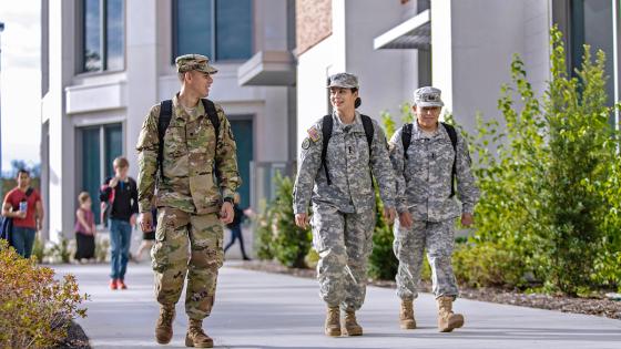 Military students walking on ODU's campus