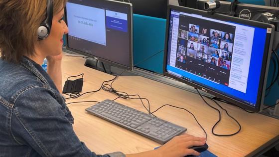 Chrysoula Malogianni, Associate Director for ODU's Center for Learning and Teaching, prepares for a virtual conference session.