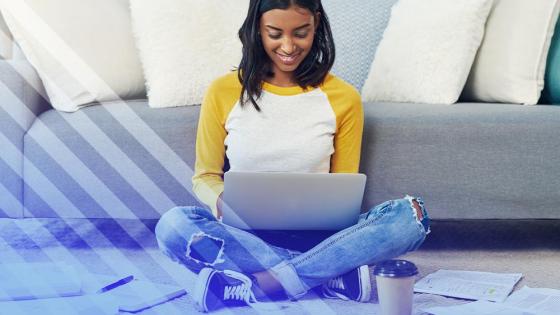 Woman attending classes online on a laptop