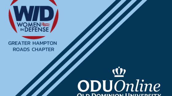 Women in Defense logo and ODUOnline logo on a blue background.