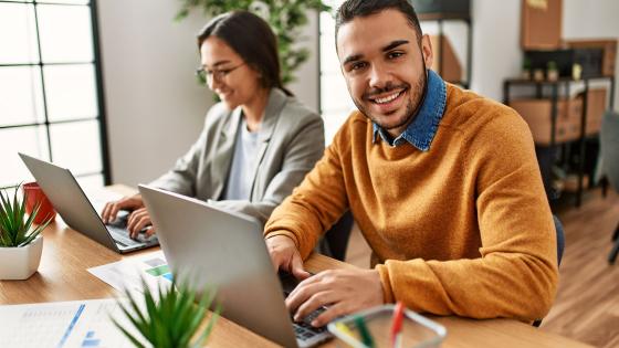 Business person in office working on computer