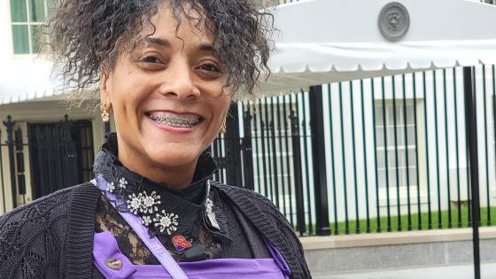 ODU student Athena Jones stands outside the White House after speaking on a panel as an advocate for home healthcare workers.
