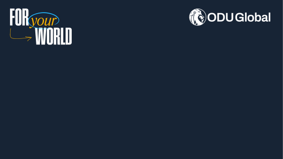 A deep, dark blue background with the ODUGlobal logo in the top right corner and "For your World" on the left
