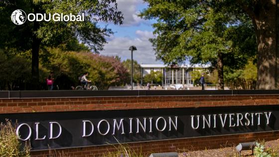 ODUGlobal Zoom background picturing a Old Dominion University sign on main campus