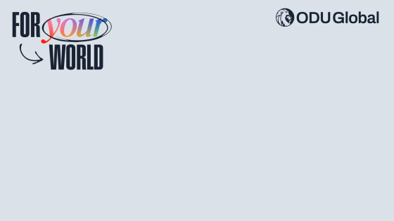A neutral background with the ODUGlobal logo in the top right corner and rainbow gradient on text saying "For your world" on the left