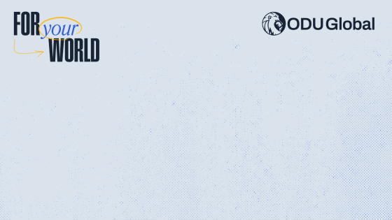A light, cool gray background with the ODUGlobal logo in the top right corner and "For your World" in dark blue text on the left
