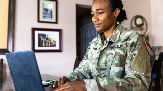  Military service member at computer searching ODUGlobal programs