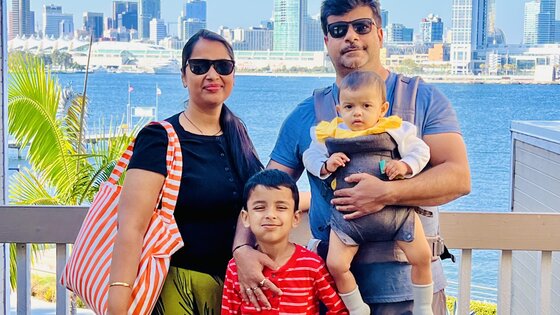 Ashish Verma ’25, right, and his wife Abha Gupta, and their children. Verma, an applied scientist at PayPal, completed Old Dominion University’s online M.S. in Data Science & Analytics from San Jose, California, while working full time.