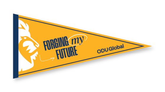 Gold ODU pennant with "Forging My Future" text.