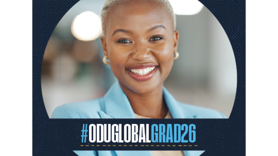 Woman smiling for a graduation social media frame.