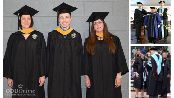 New ODU graduates from online programs participate in local college commencements.