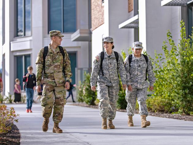 Military students walking on ODU's campus