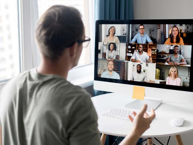 Online webinar at a desktop computer