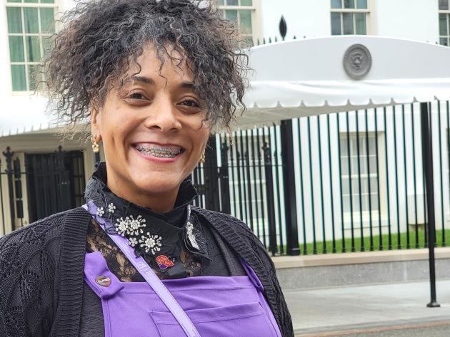 ODU student Athena Jones stands outside the White House after speaking on a panel as an advocate for home healthcare workers.