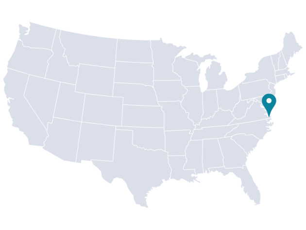 U.S. map with a location pin on Norfolk, Virginia