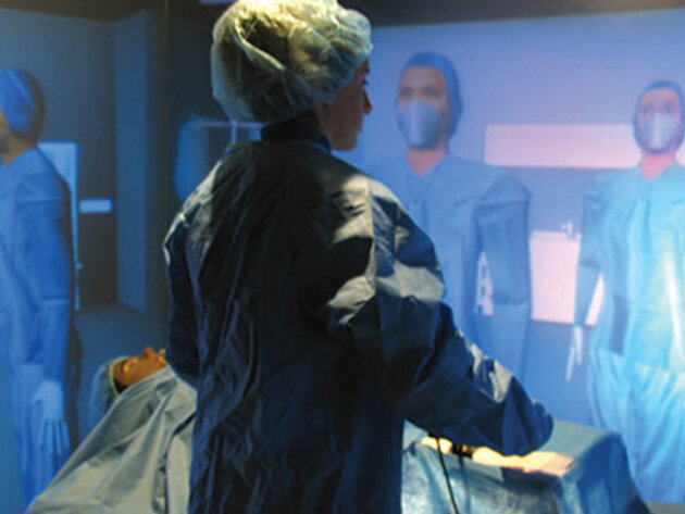 Person participating in a medical training simulation